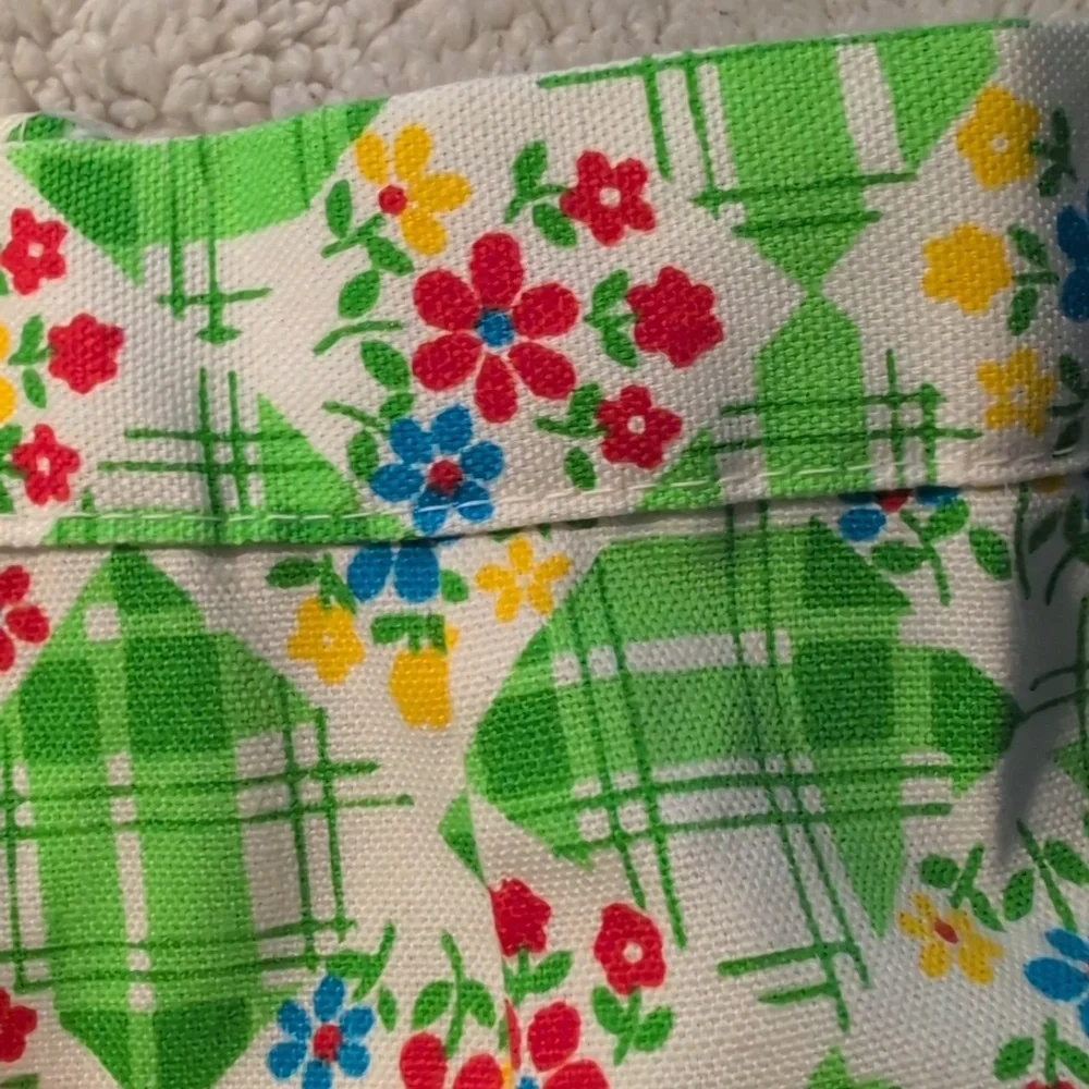 70s Vintage‎ Girls Floral Plaid Print Groovy Flare Pants Multi Color
